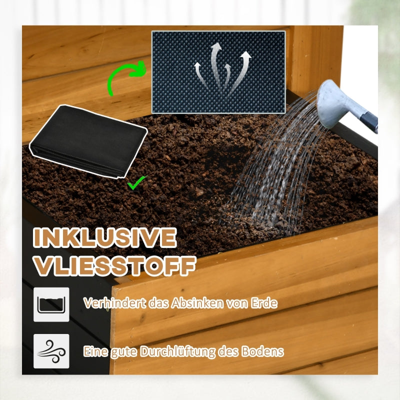 Raised Bed with 4 Planters, Self-Watering, Wood, Brown