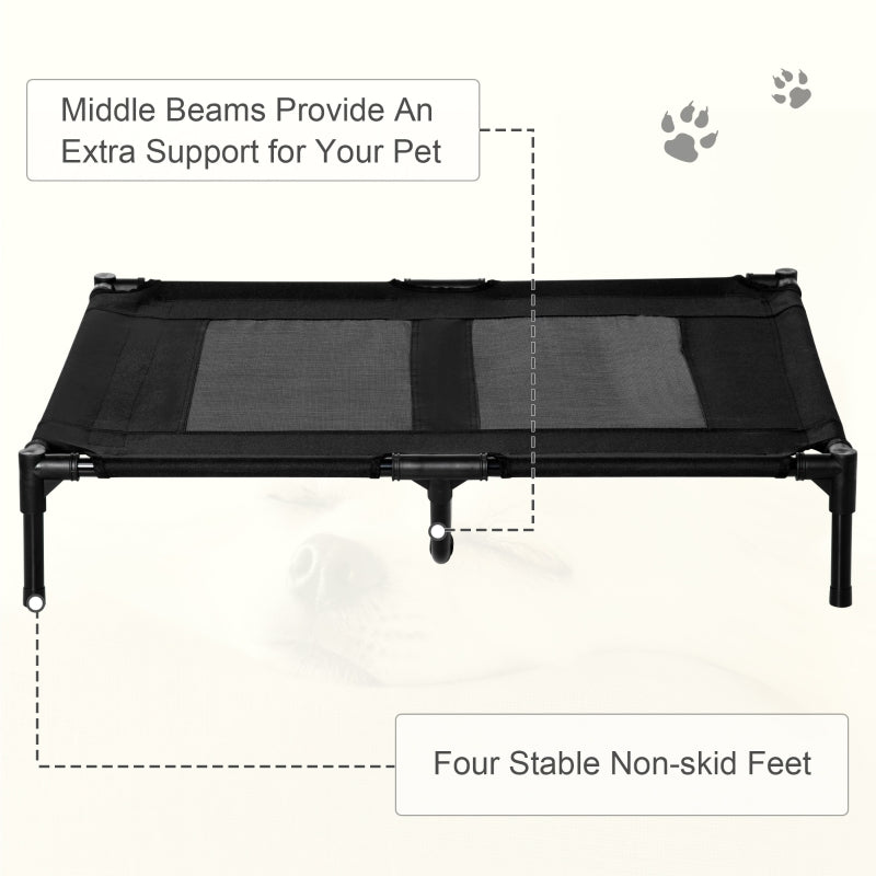 Raised Dog Bed, Elevated Cooling Portable Camping Pet Cot, Black Metal Frame