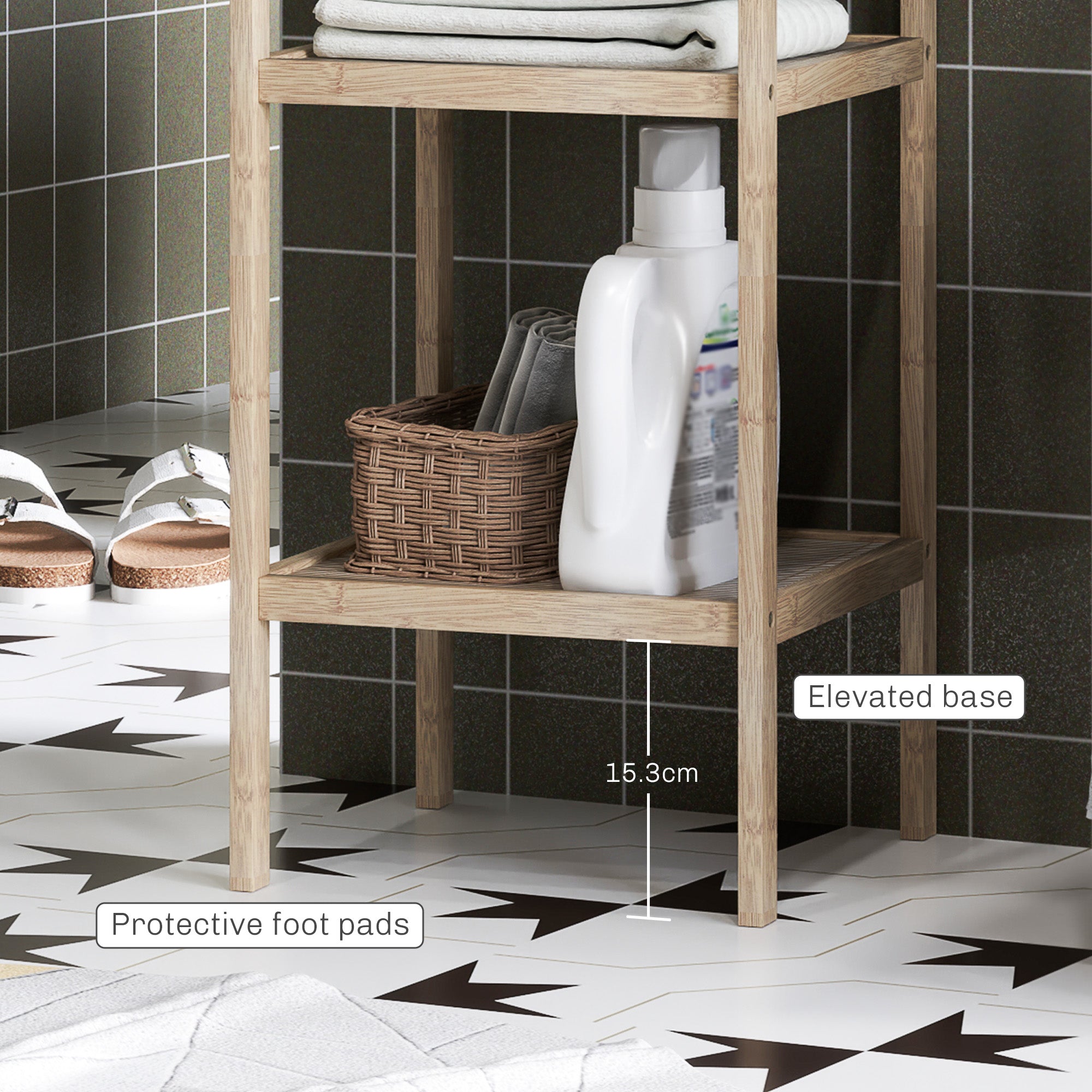 Four-Tier Shelf Bathroom Storage Unit Bamboo Natural Finish