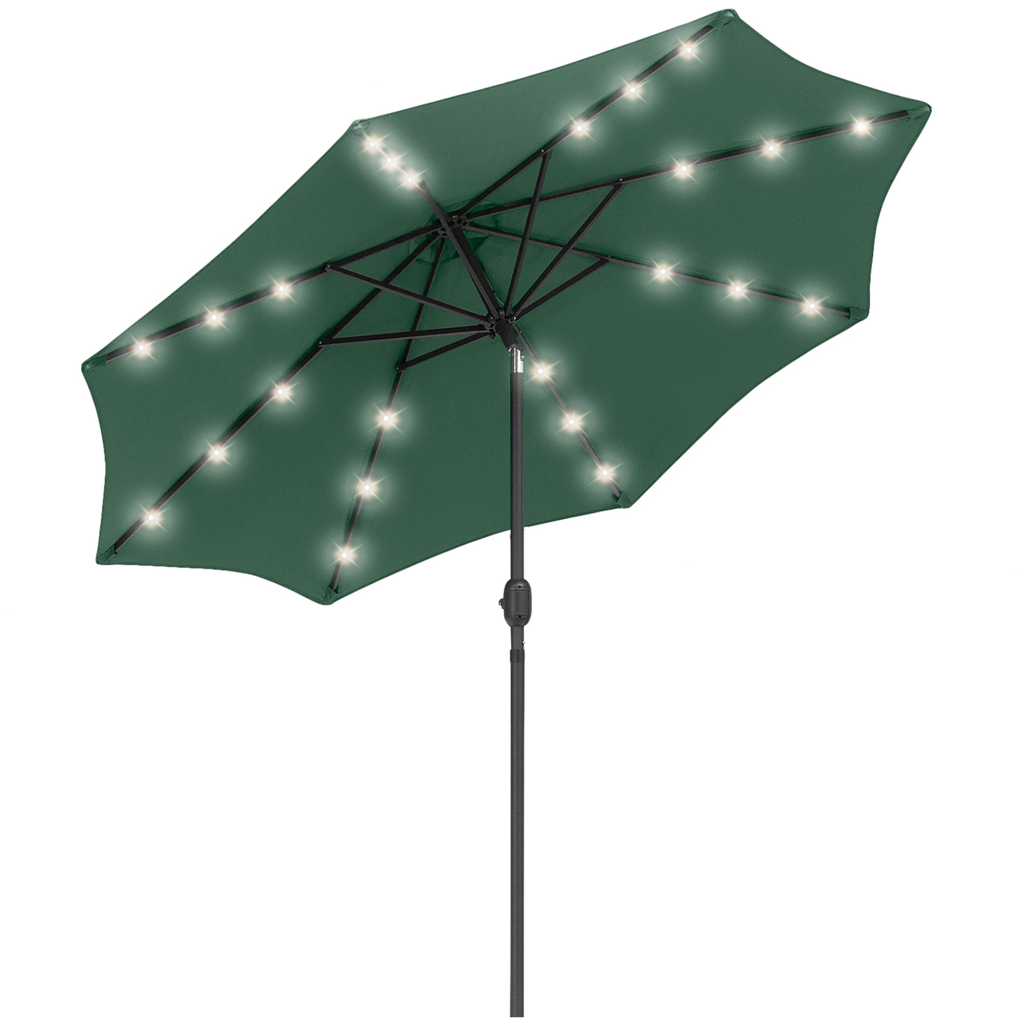 2.7m Patio Garden Parasol Umbrella with Tilt Crank and 24 LEDs Lights, Green