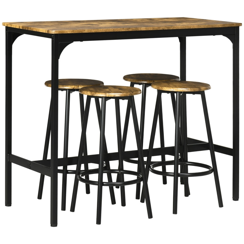 Five-Piece Bar Table Set, Industrial Style, Brown/Black