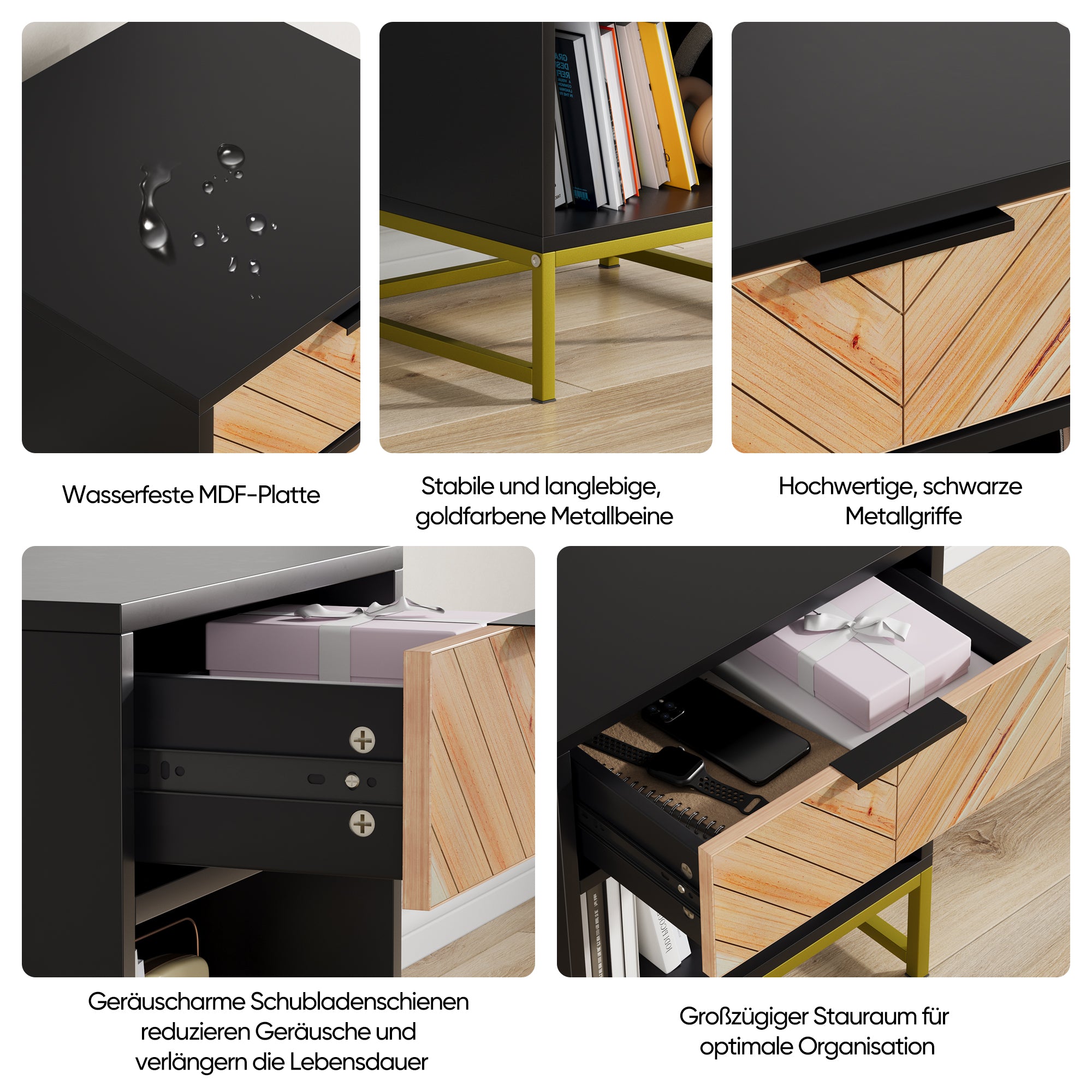 Modern Bedside Table with Drawer & Open Compartment 43x40x55 cm