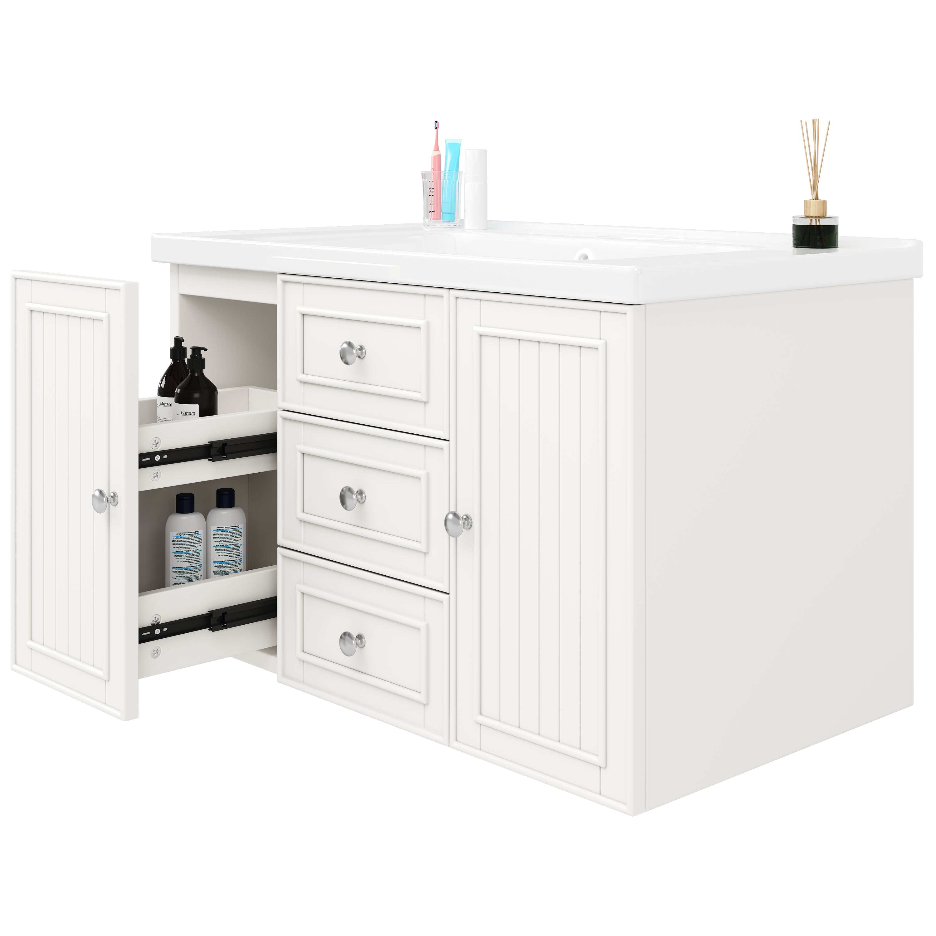 Wall-Mounted Vanity Unit 78.5cm With Sink 3 Drawers - White