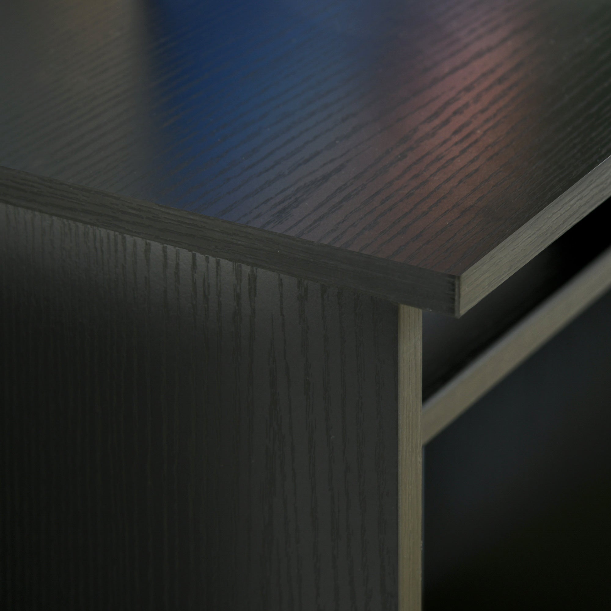 Modern Computer Desk Home Office Small Writing Desk with Storage Shelf Black Wood Grain