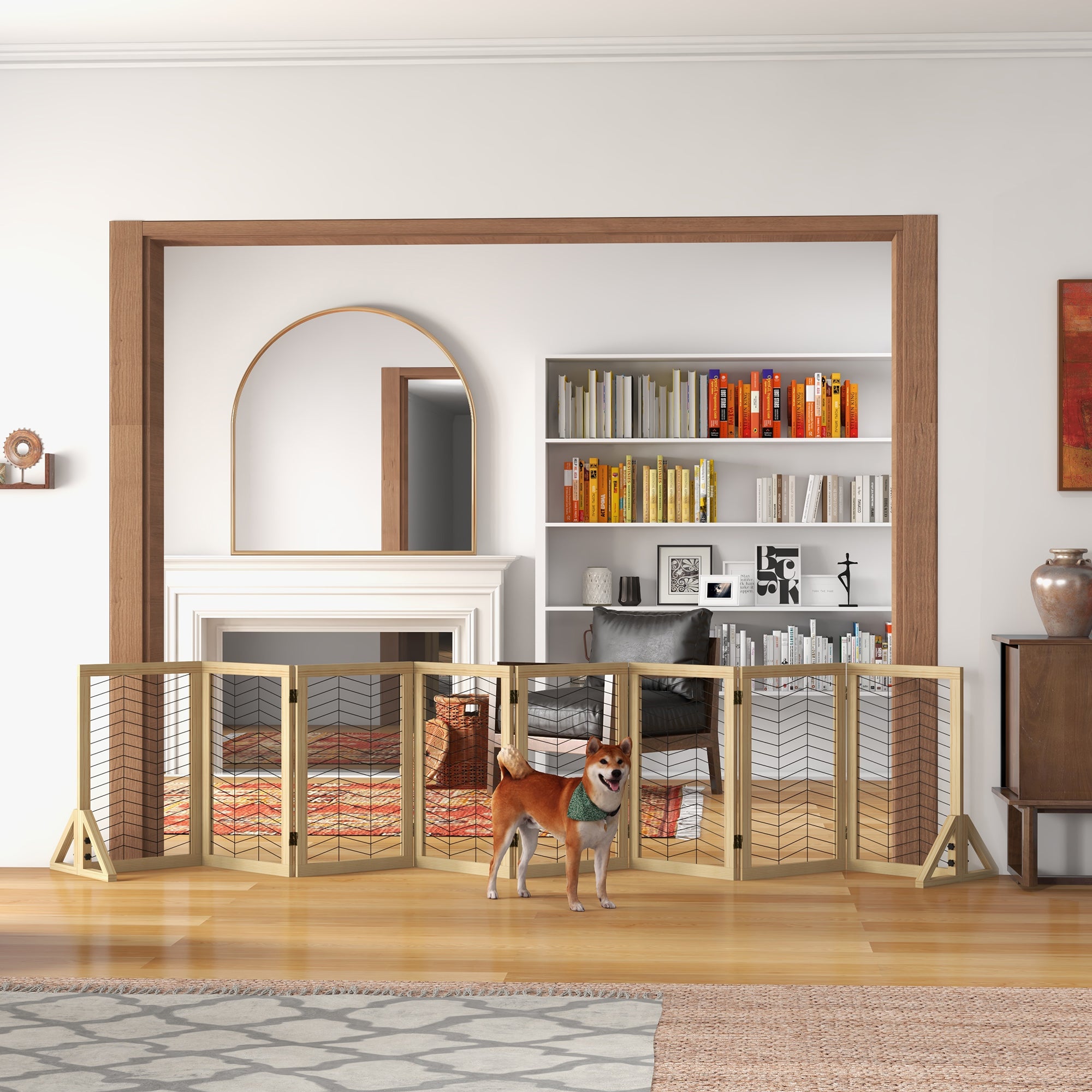 Dog Barrier Safety Gate Foldable 8 Panels Wooden