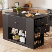 Modern Kitchen Island Cabinet Drawers Shelves Buffet Storage - Black