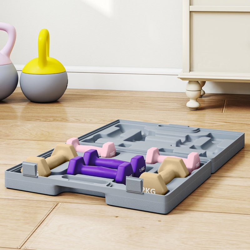 Dumbbell Set, 6 Weights, 1kg, 1.5kg, 2kg, Steel