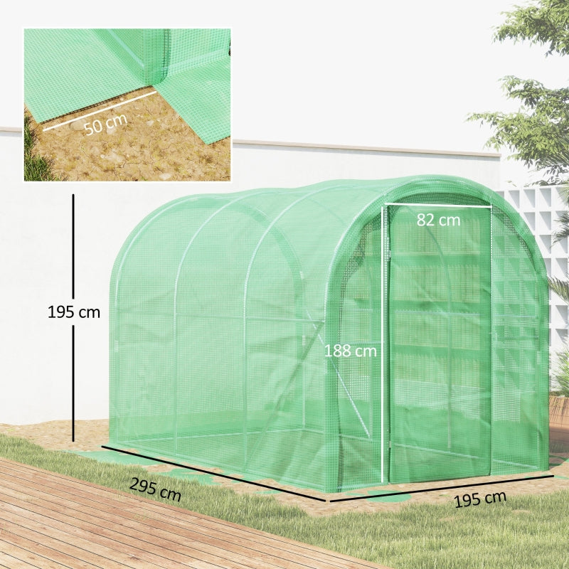3 x 2 x 2m Polytunnel Greenhouse Hinged Door Walk-in PE Cover Galvanised Steel Green