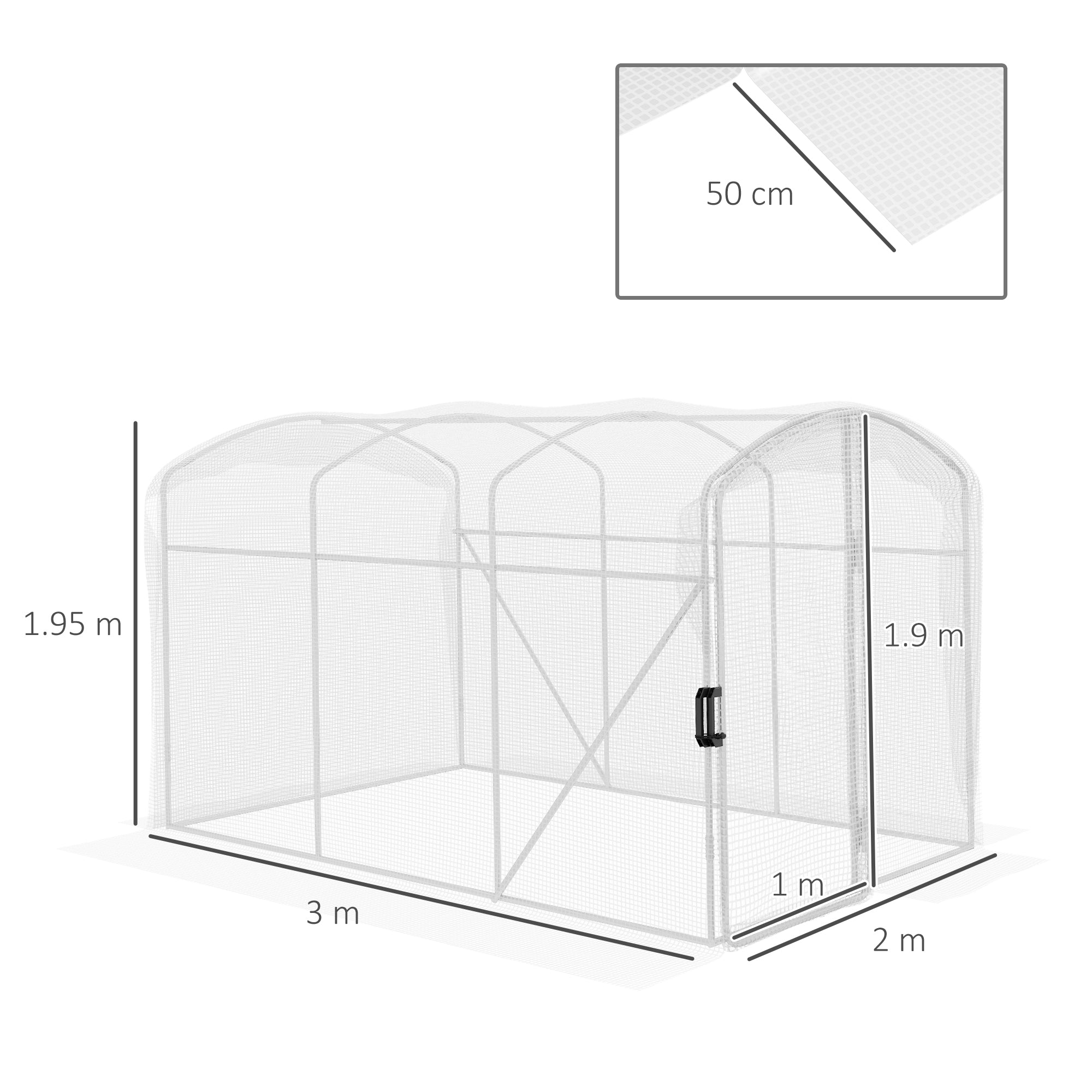 Polytunnel Greenhouse Walk-in Grow House, Door, Galvanised Steel Frame, 2 x 3 x 2m, White