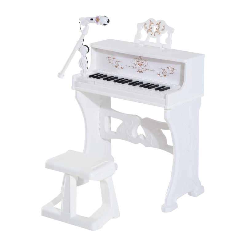 Kids Piano Mini Electronic Keyboard Educational Toy Set w/Stool & Microphone White
