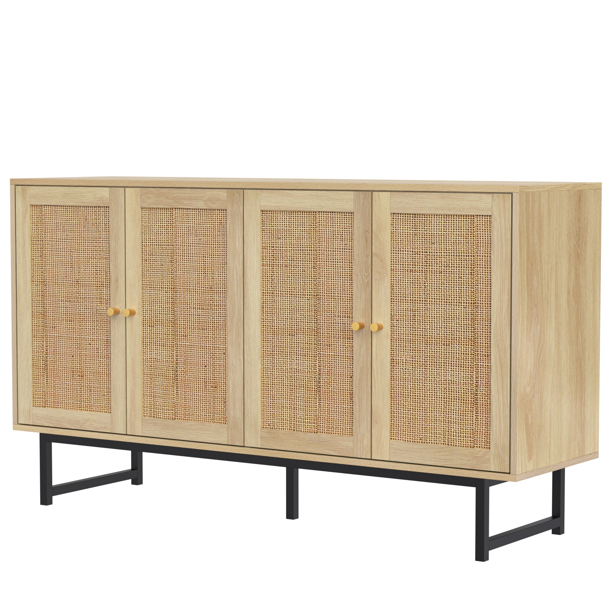 Sideboard with Real Rattan Weave, 4 Doors, 140x39.5x80 cm