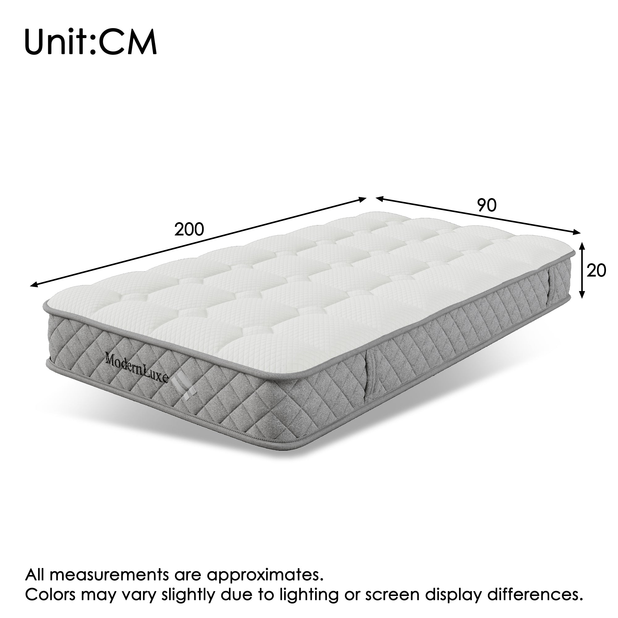 Orthopedic cold foam Single mattress 90x200cm 7-zone pocket spring core H3 medium firm OEKO-TEX certified 20cm height with 4 handles vacuum packed
