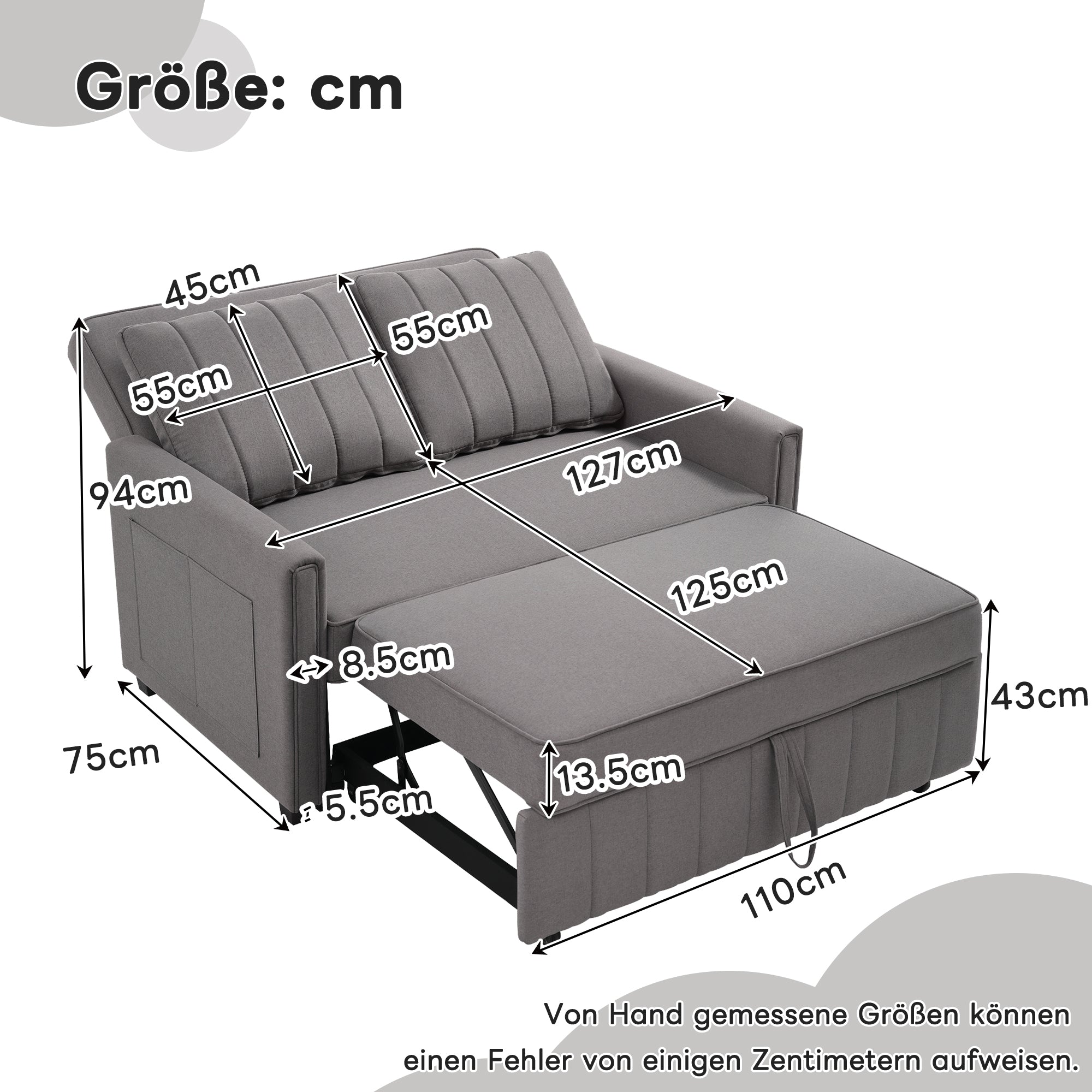 Sofa Bed, Multifunctional Folding with Adjustable Backrest, 180x127cm