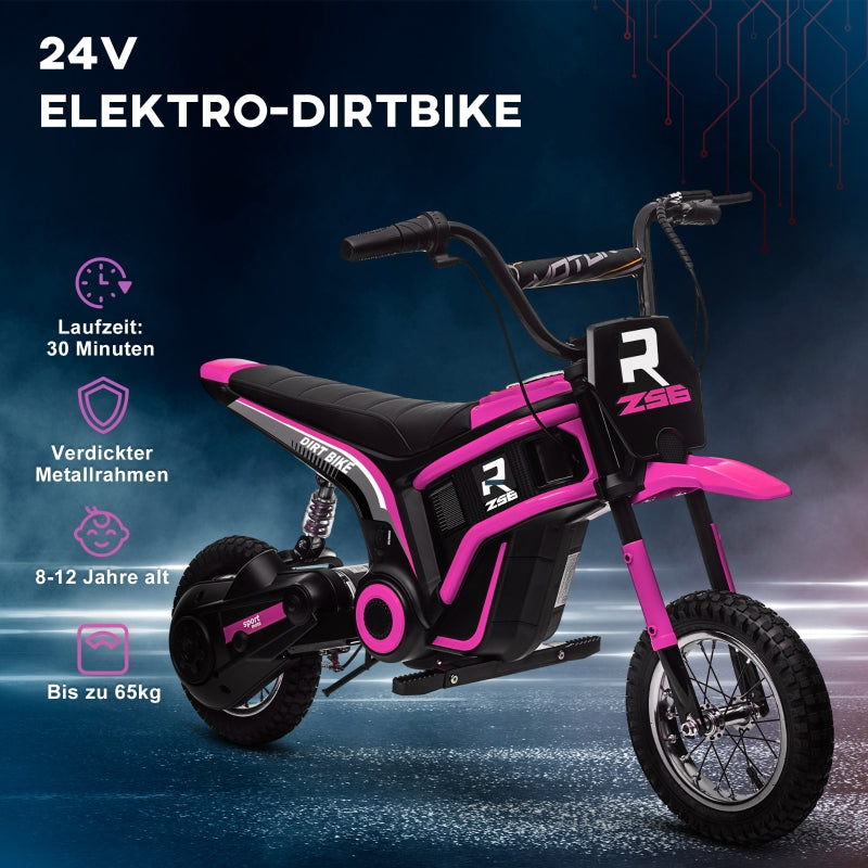 Electric Motorcycle for Kids, 24V Horn, Light, Twist-Grip Throttle, Pink