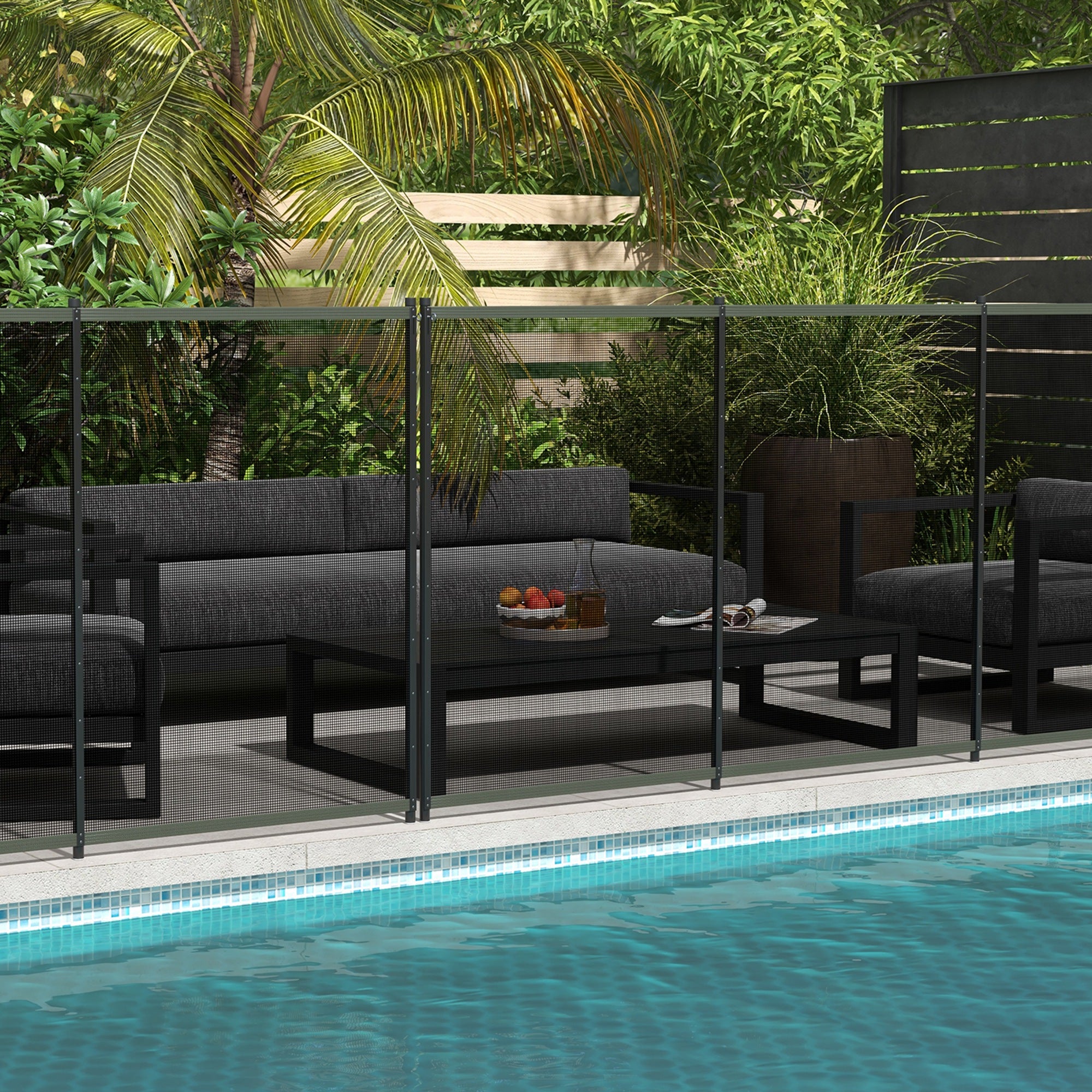 Pond/Pool Fence 365x126cm Decorative Set of 4 Plug-in Black Mesh