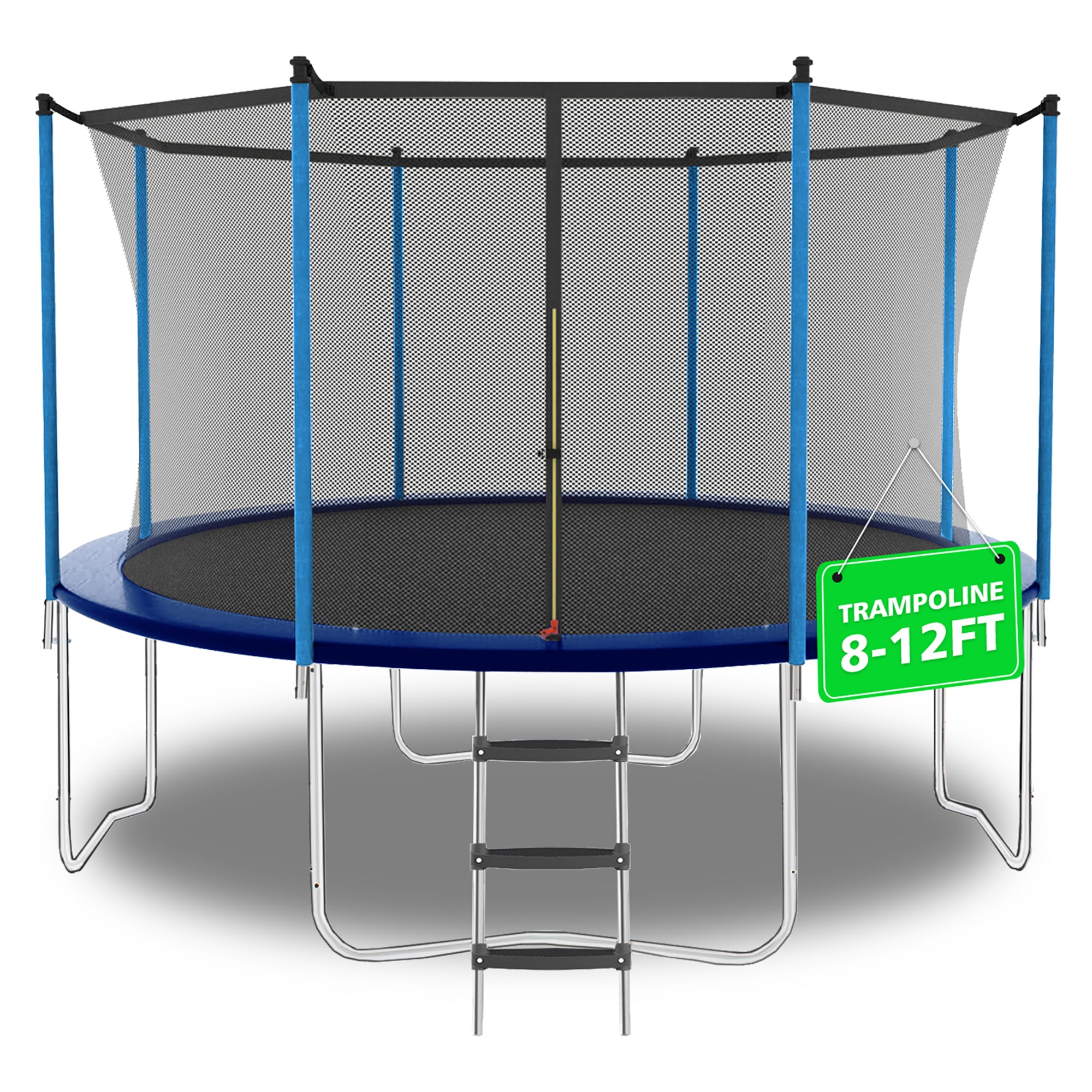 Trampoline 8-12FT Adjustable, Safety Enclosure Net & Spring Pad, Heavy-Duty Galvanized Steel Frame, 400lbs Capacity, Blue