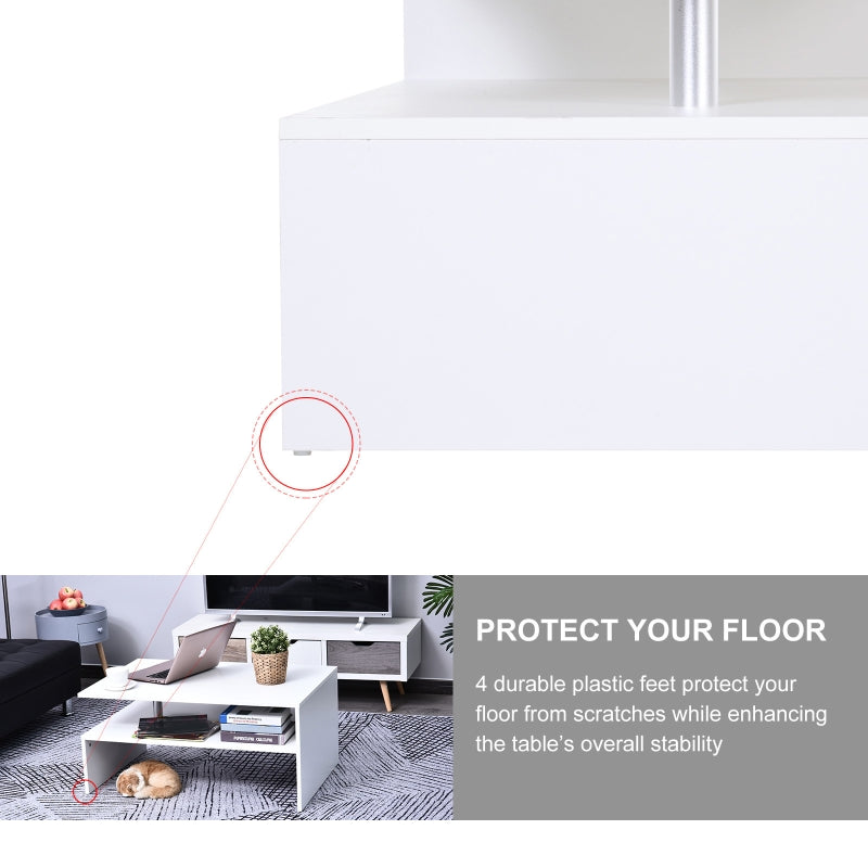 Coffee Table, Modern 2-Tier Storage Open Shelf Aluminium Poles, White