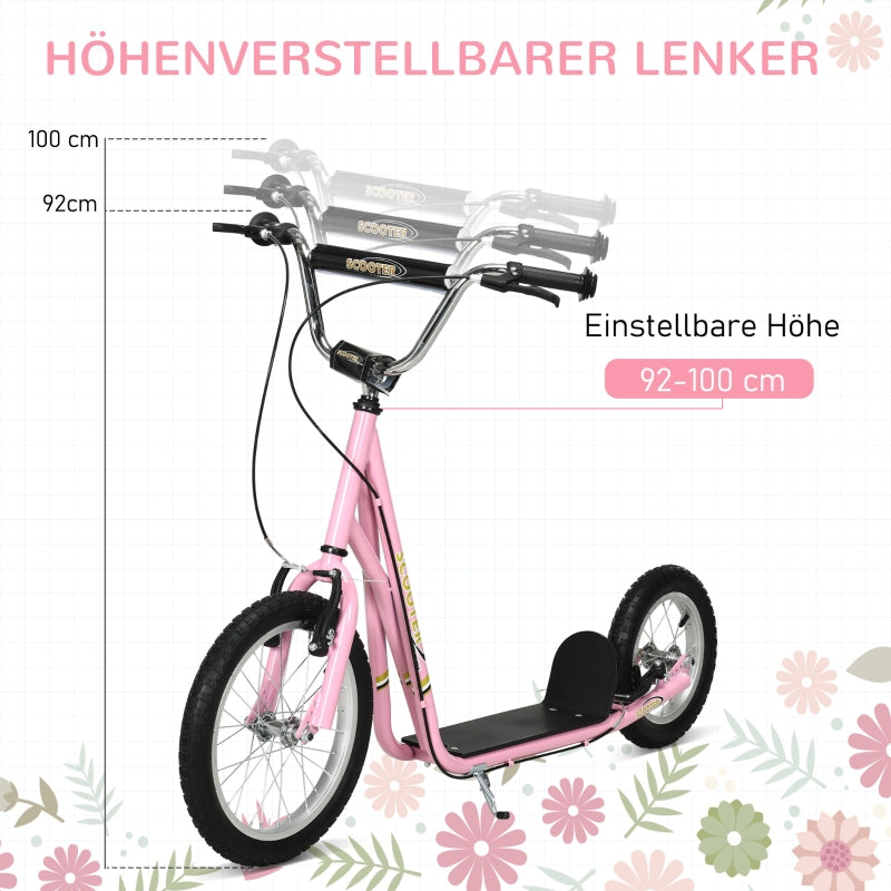 Children's Scooter, Pneumatic Tires, 16 Inch, Handbrake, Pink