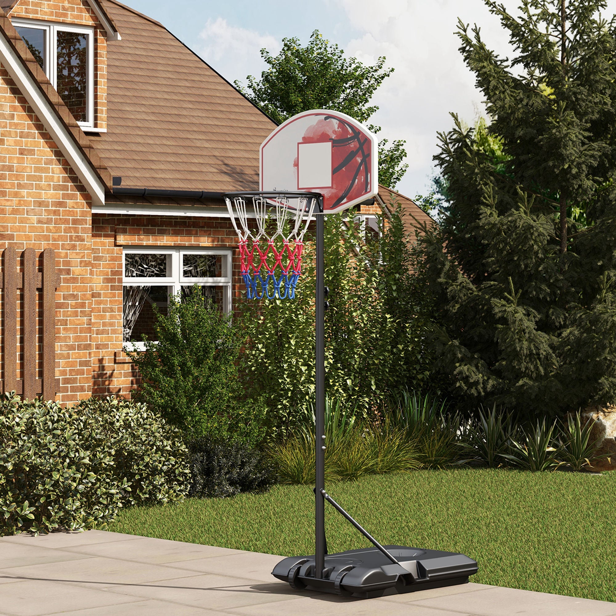 SPORTNOW Basketball Hoop with Stand, 179-209cm Height Adjustable with Wheels, Outdoor, Steel, Multicolored
