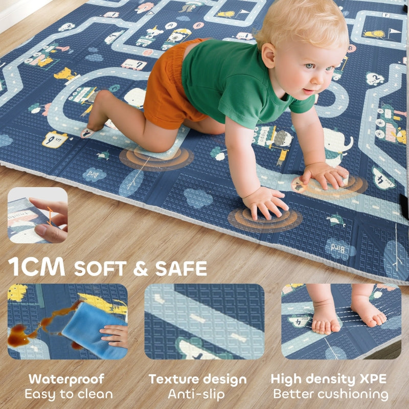 Foldable Baby Play Mat Playpen Reversible Foam Traffic and Grey Diamond Theme