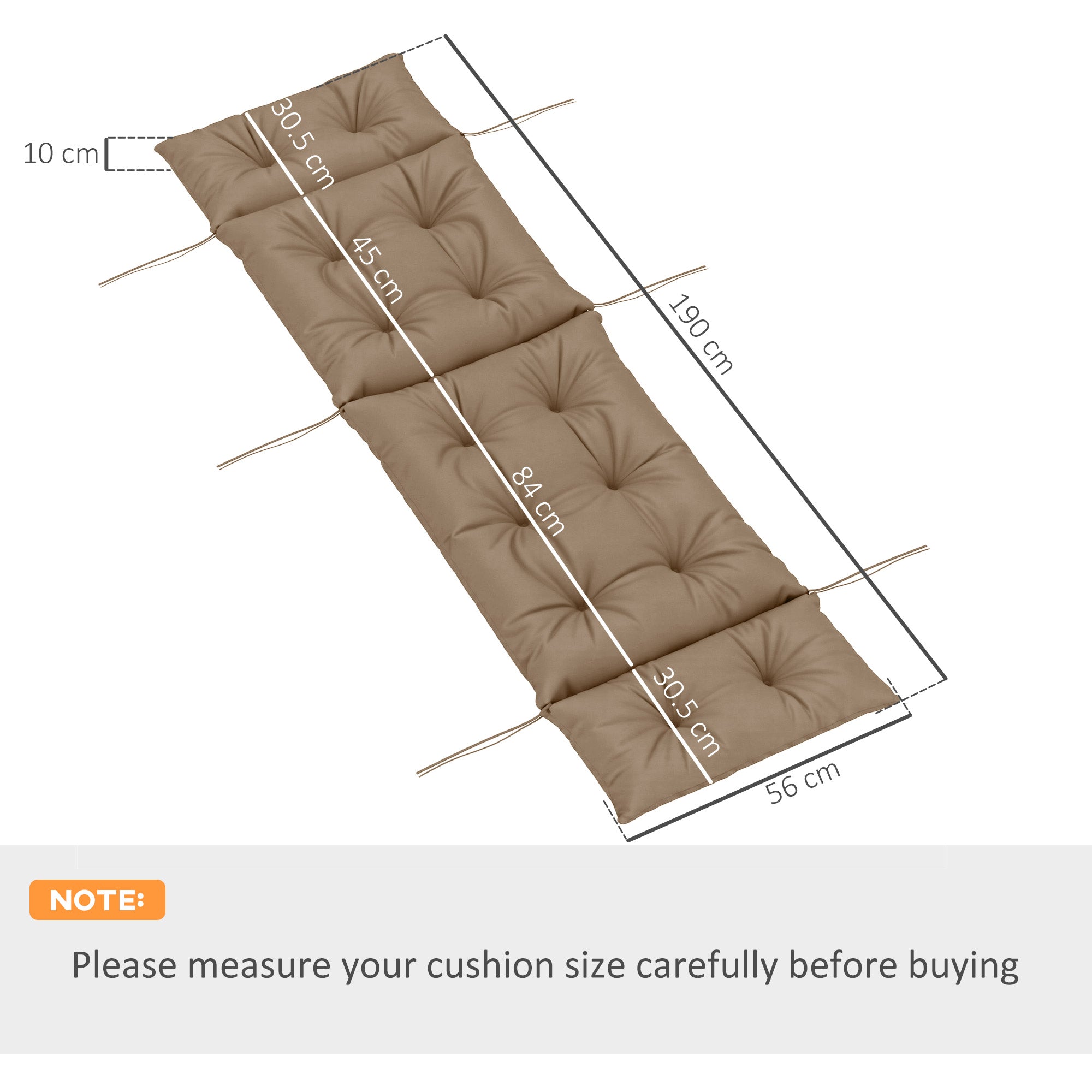 Sun Lounger Cushions, Thick Replacement Pads 190x56x10cm Khaki Fabric