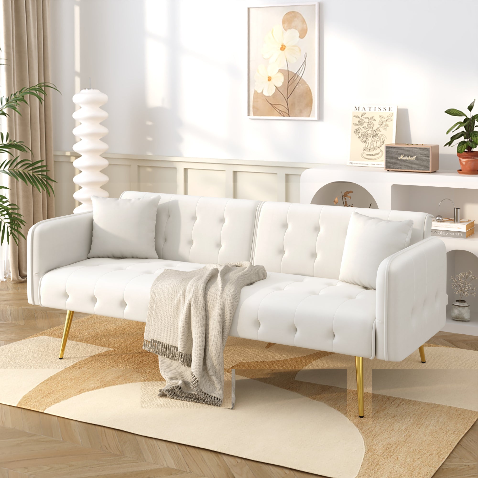 Sofa Bed, Two-Seater Multifunctional Folding with Adjustable Backrest & Armrests, Velour