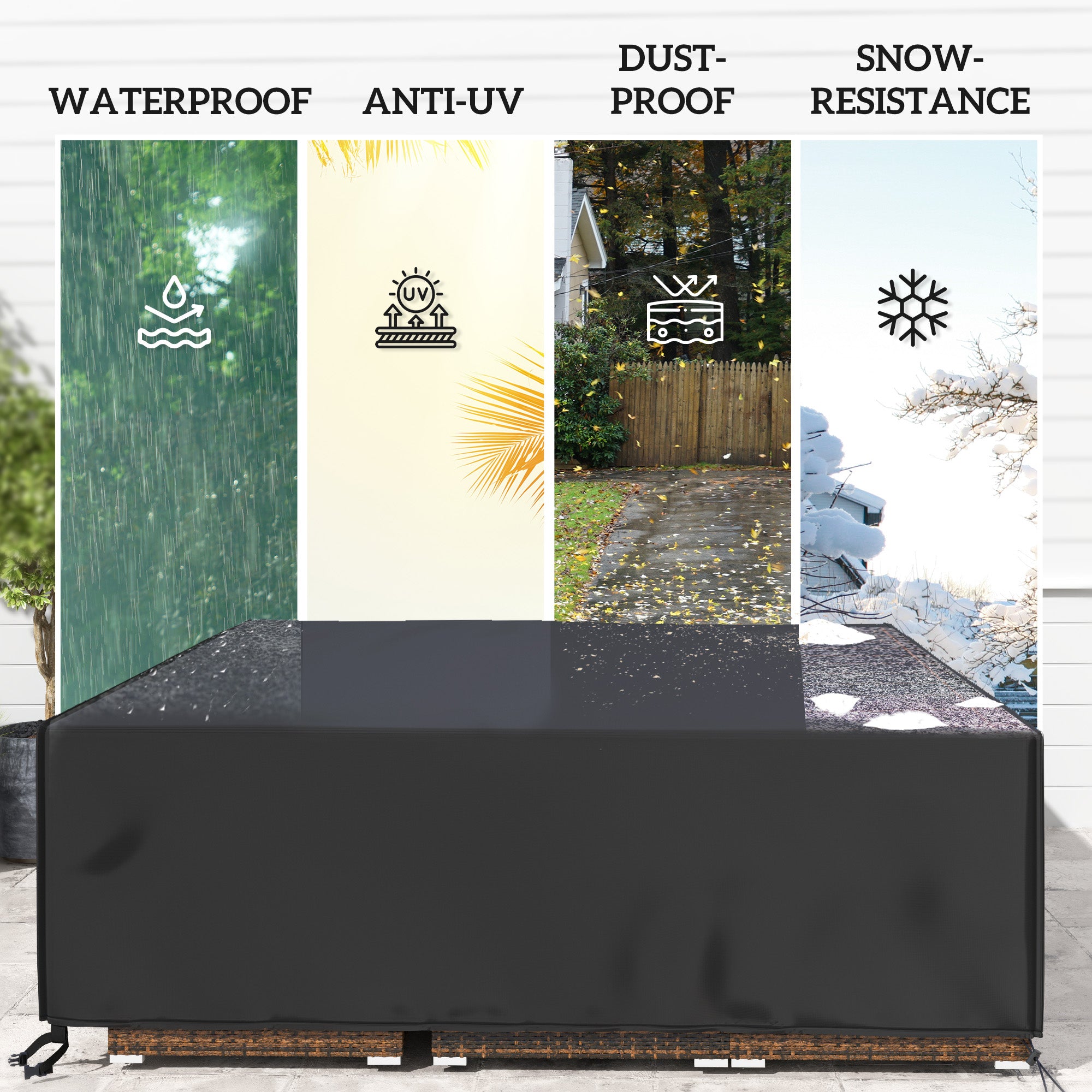 Large Patio Garden Furniture Set Cover Square Waterproof 600D Oxford, Black