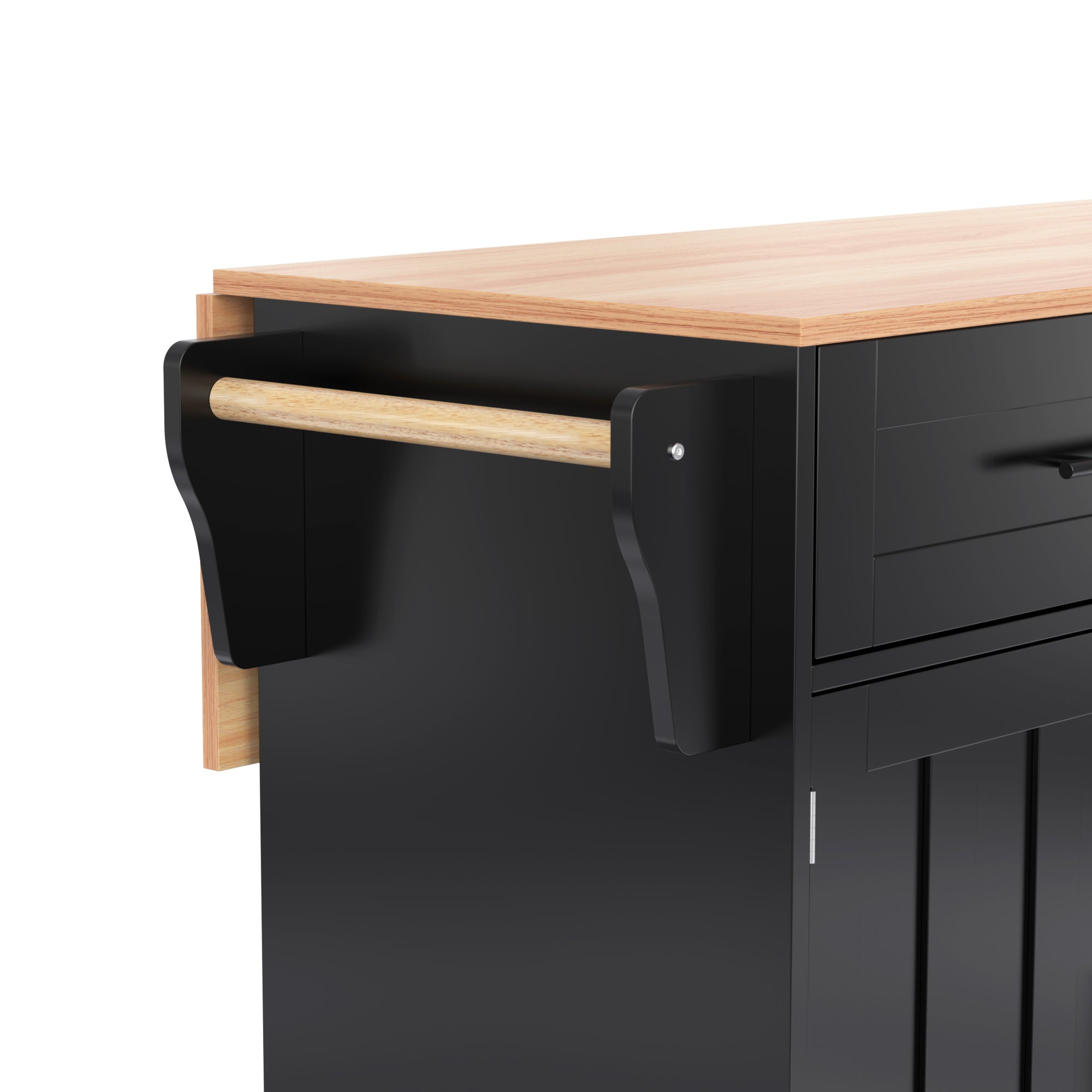 Kitchen Trolley with Foldable Extension and Storage Drawers, Black and Light Wood Look