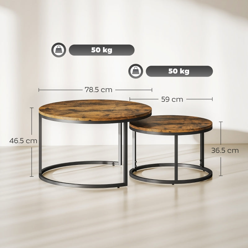 Set of Two Stacking Tables Wood-Effect Rustic Brown