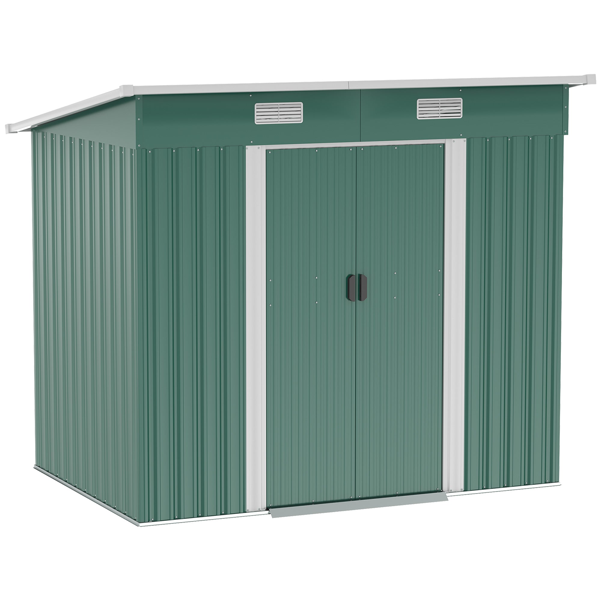 Outdoor Storage Shed 7 x 4ft with Foundation Kit, Metal Green