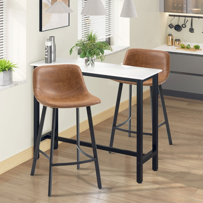Bar Stools Set of 2, Kitchen Stools with Backrest, PU Leather, Brown