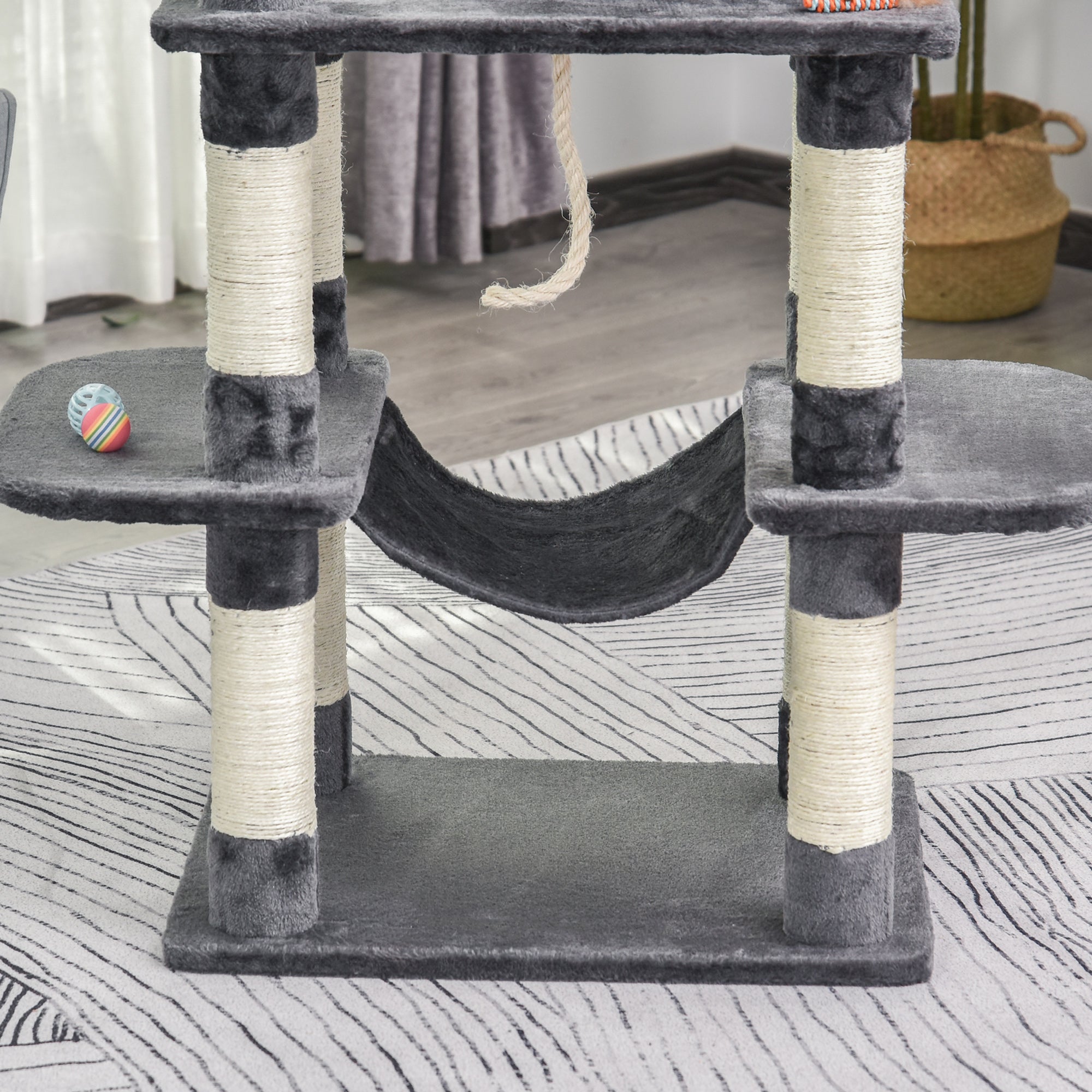Cat Tree 144cm Wall Strap Hammock Cat House, Dark Grey