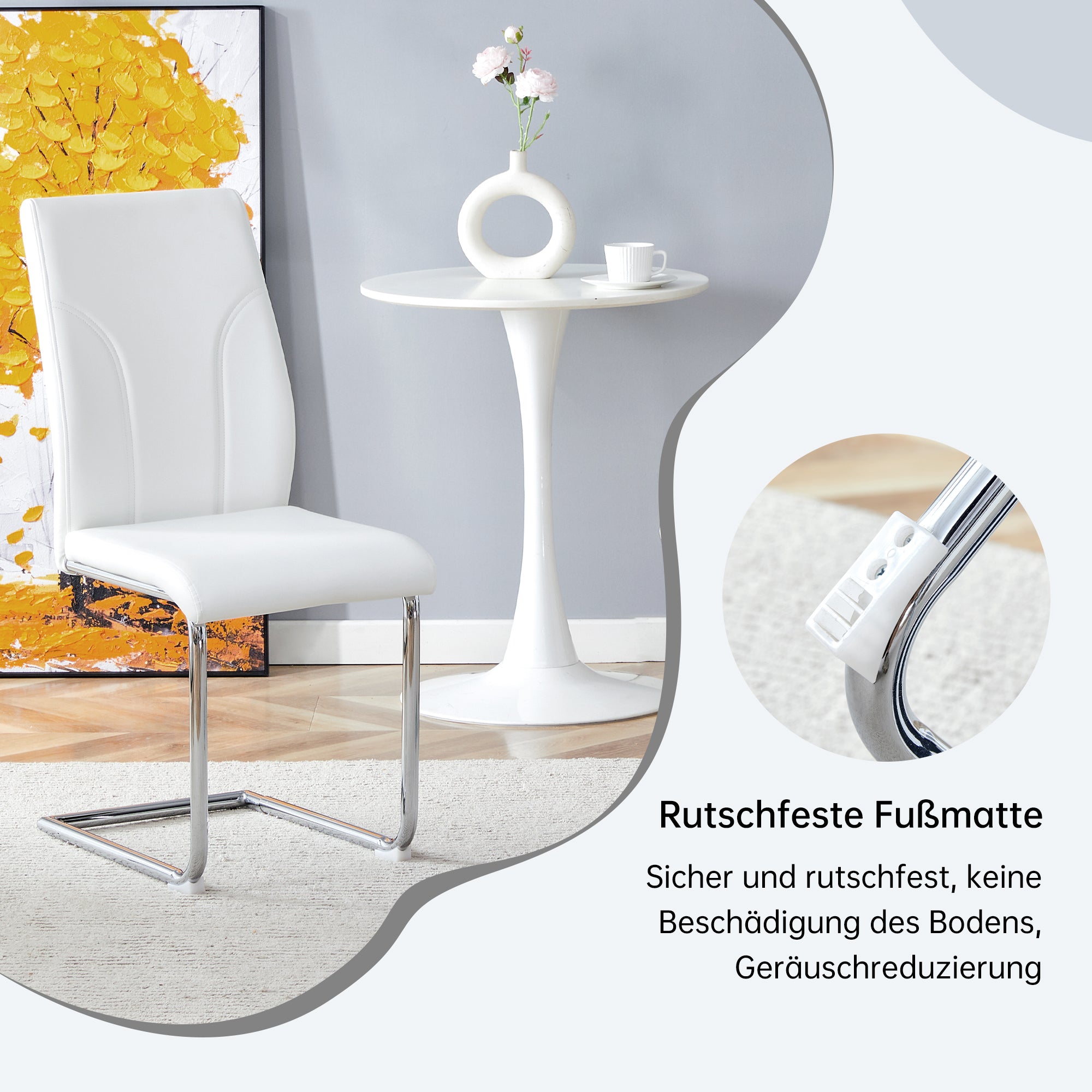 Chairs, Set of 2 with Silver Metal Legs, White PU Material