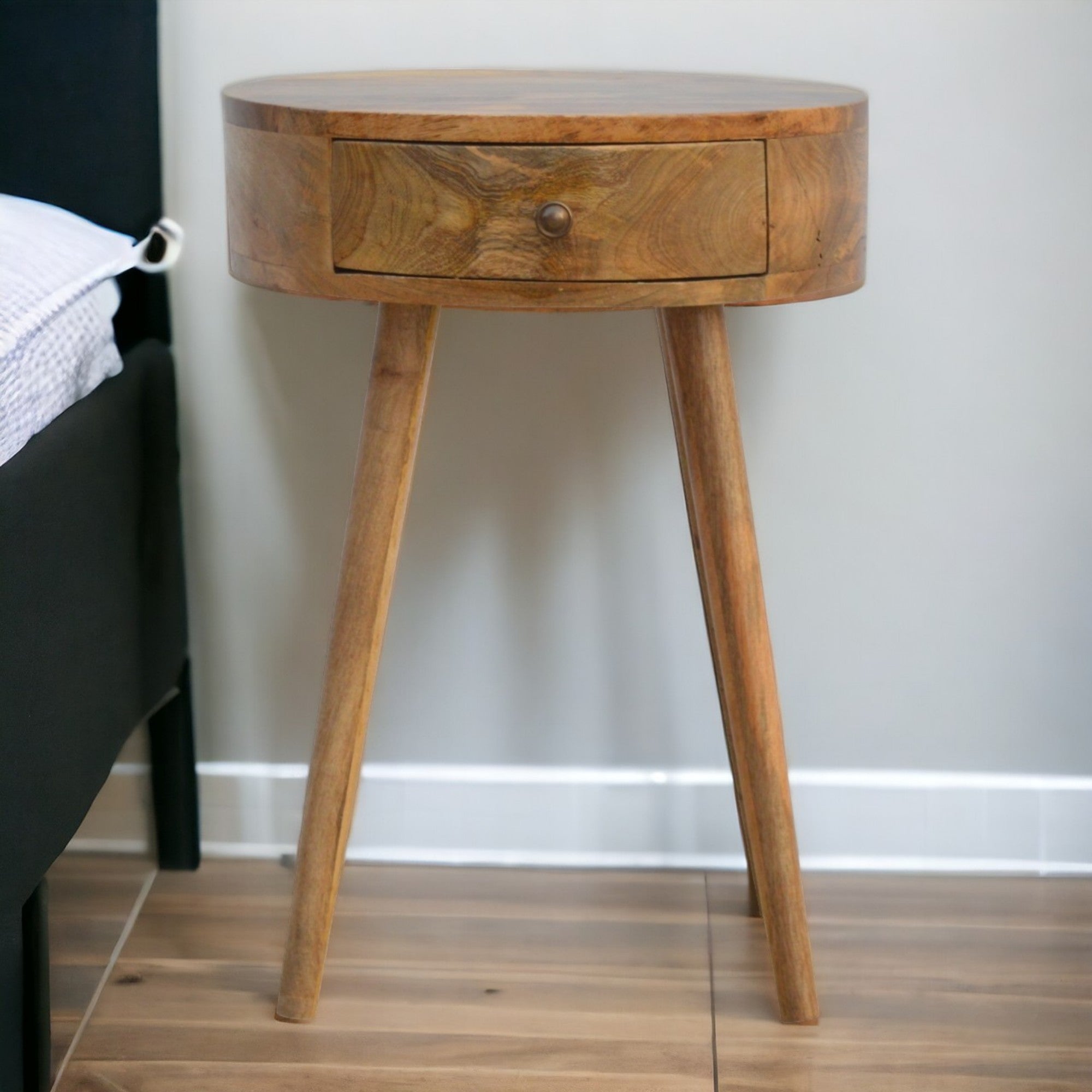 Solid Wood Bedside, Circular Shaped 1 Drawer, Nordic