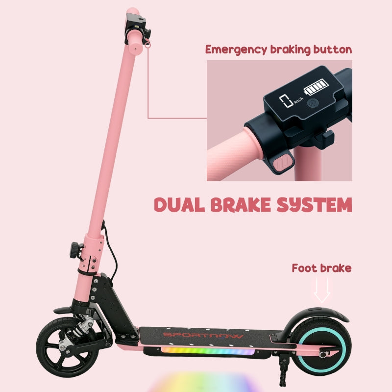SPORTNOW Folding Electric Scooter with Dual Brakes, Front Suspension, LED Lights, Pink