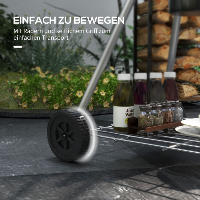 Charcoal Grill BBQ Camping with Grate, Wheels, Storage, Thermometer, Metal