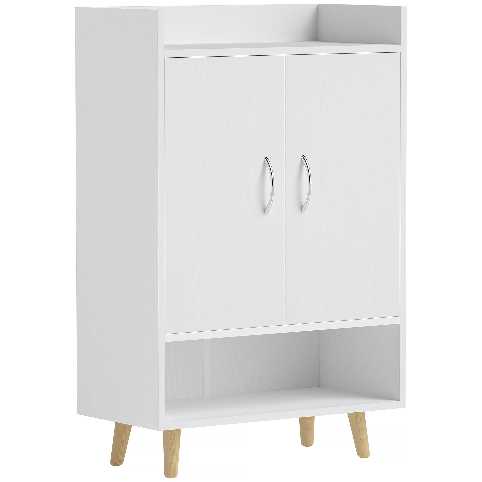 Shoe Cabinet with Doors and Shelves, Holds 12 Shoes, White Wood