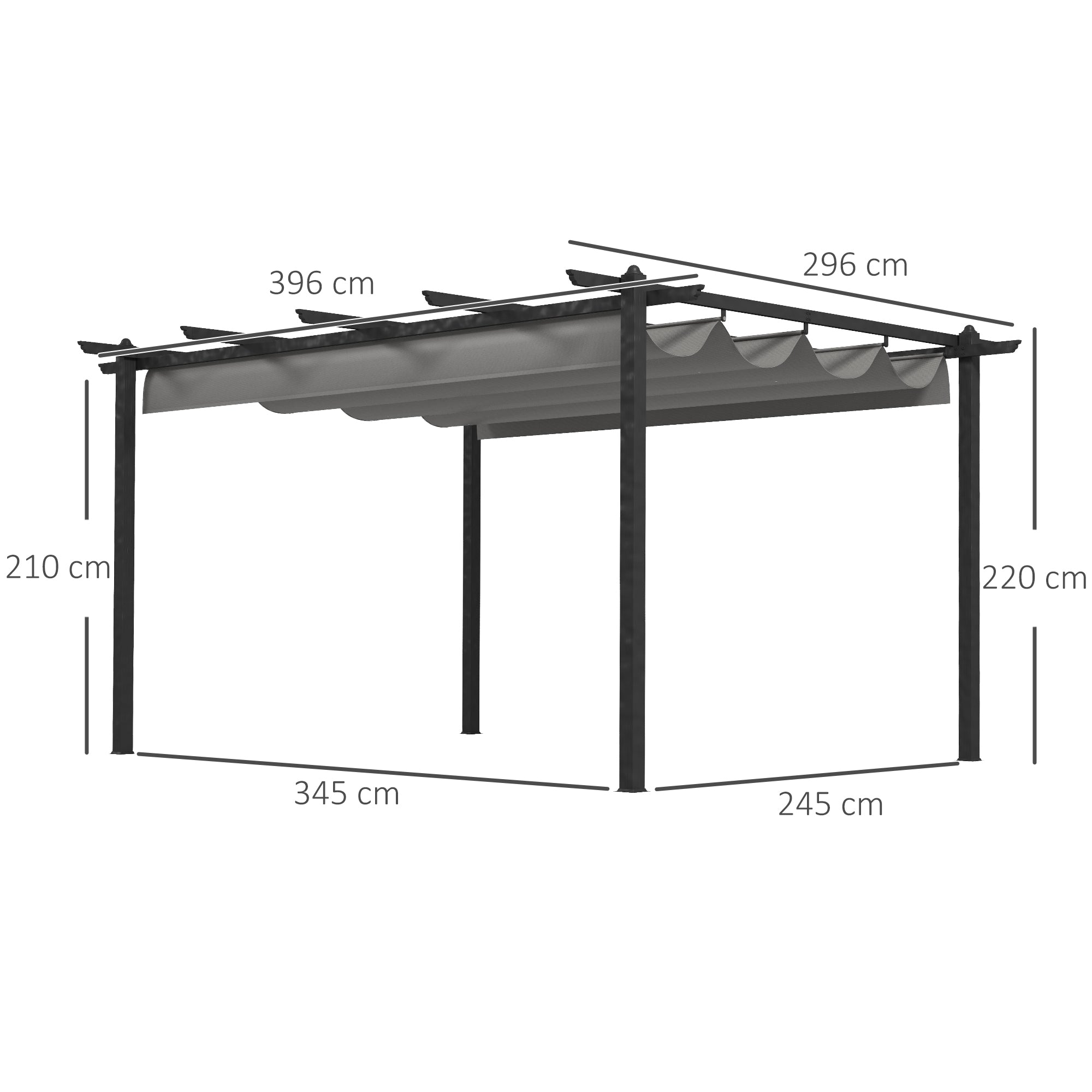 4 x 3(m) Pergola with Retractable Roof, Garden Gazebo, Aluminium Grey