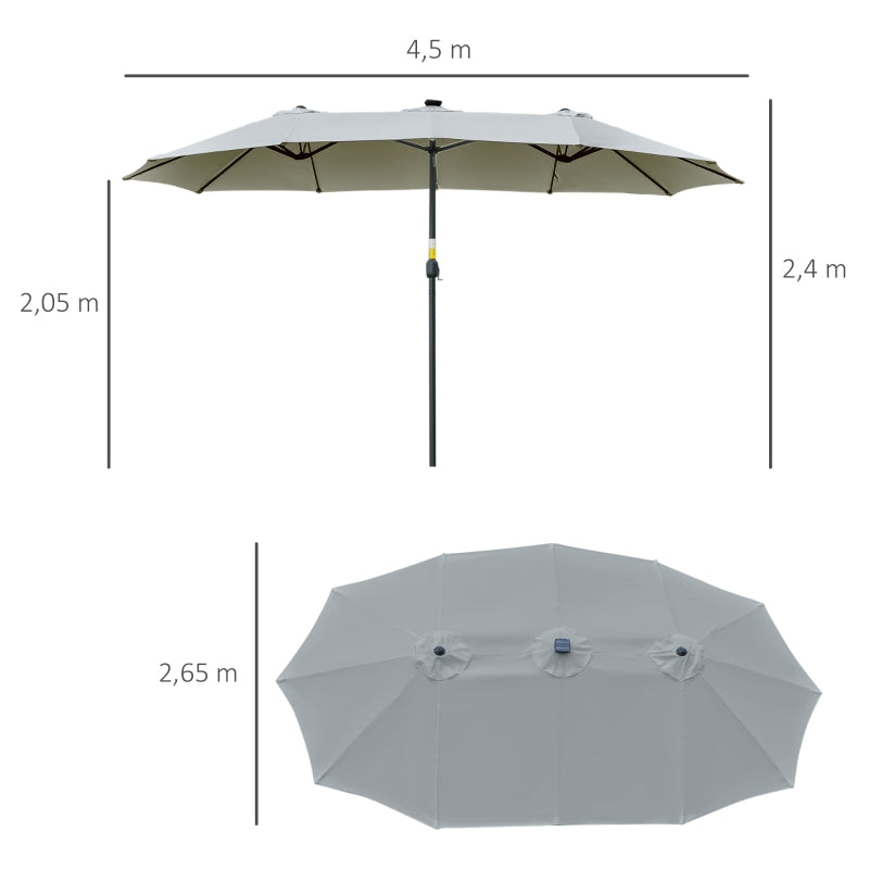 Parasol 4.5m Double LED Solar Garden Umbrella Light Grey Black
