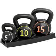 Kettlebell Set 3pc 2.2/4.5/6.8kg Weights Plastic Casing Black
