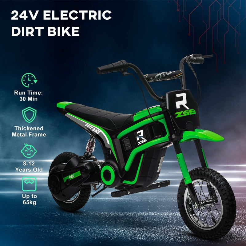 Electric Motorbike, 24V 12" Pneumatic Tyres, 16km/h Max Speed, Green