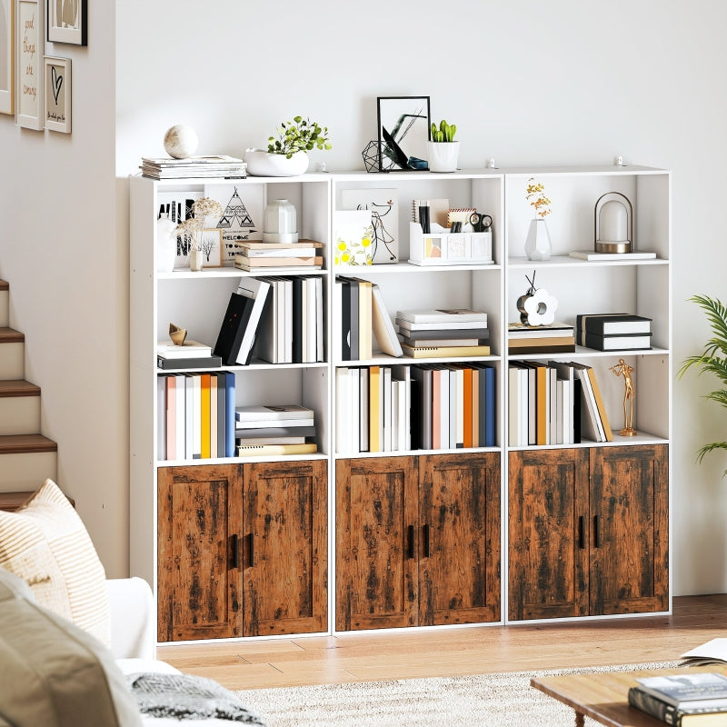 5-Tier Bookcase with Adjustable Shelf and Closed Cupboard, Rustic Brown