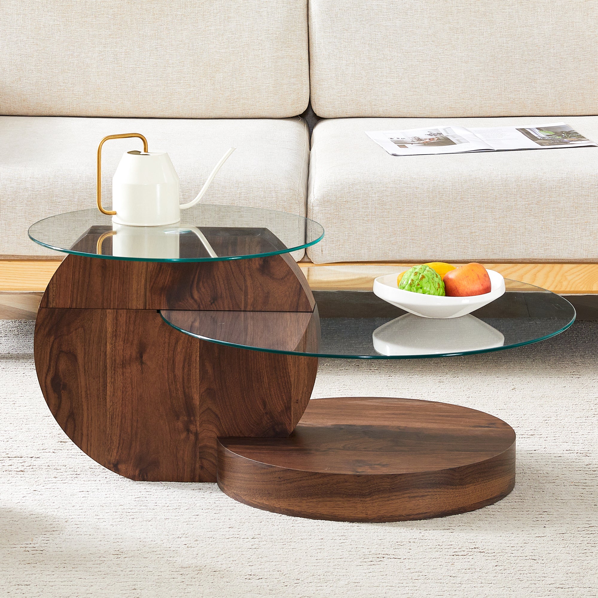 Coffee Table Modern Minimalist Multi-Layer Tempered Glass & MDF