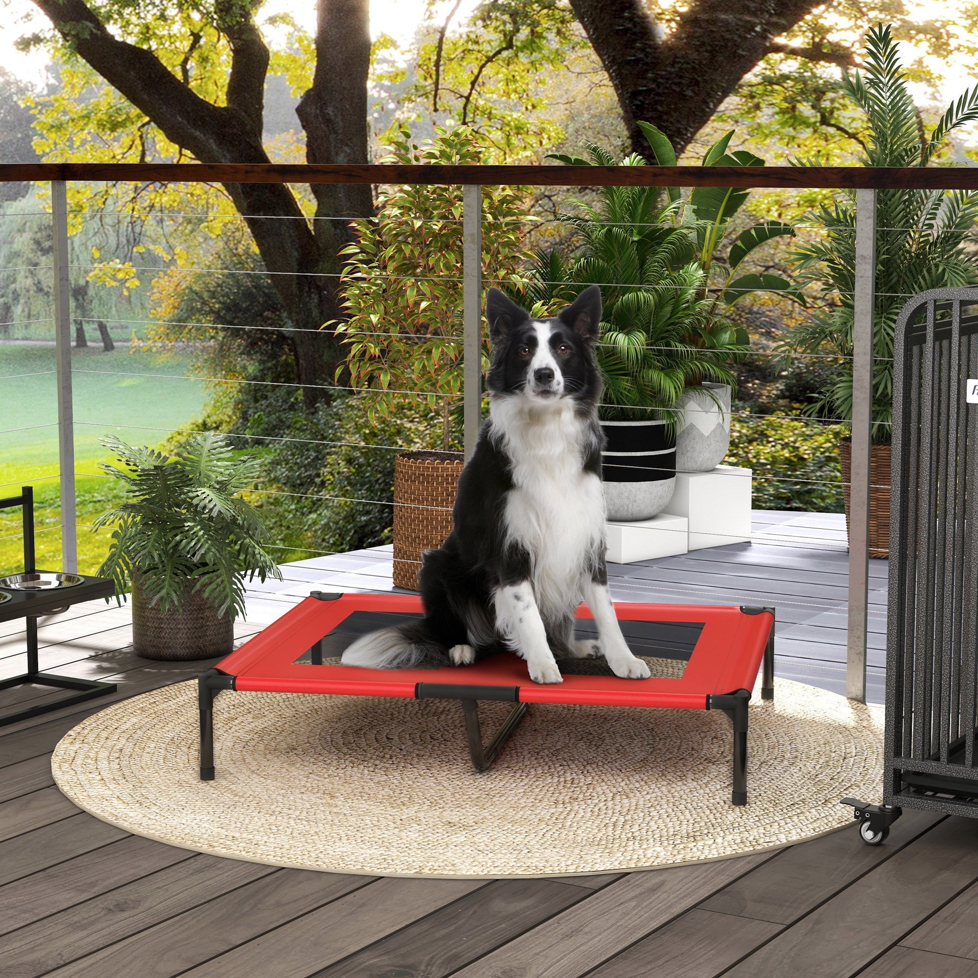Elevated Dog Bed, Outdoor Lounger Breathable, Oxford Red