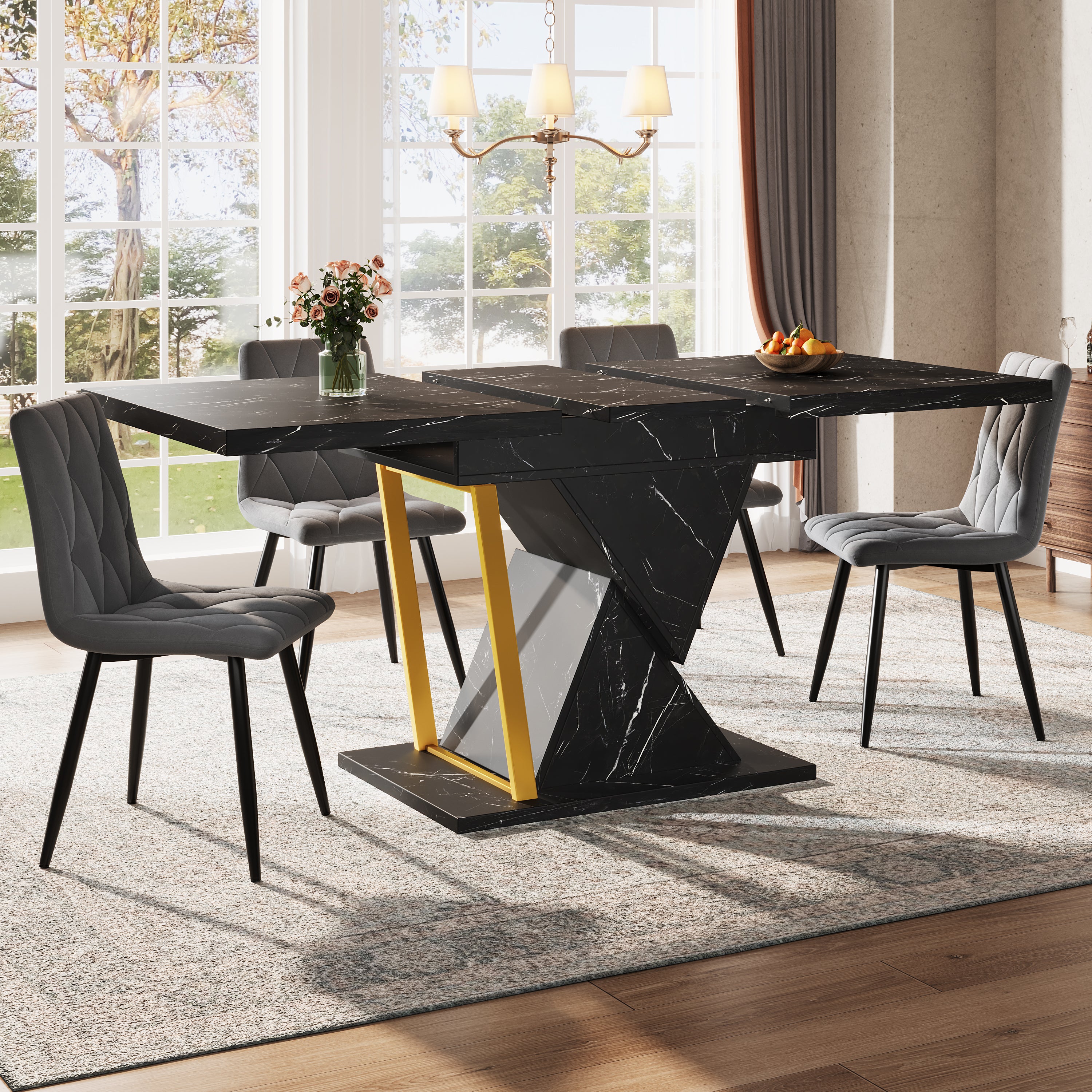 Extendable Dining Table 110-140x80cm 6 Seater Wood - Black