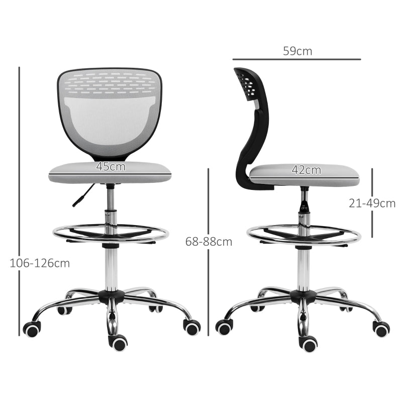 Draughtsman Office Chair Adjustable Height 68-88cm with Wheels Mesh Light Grey