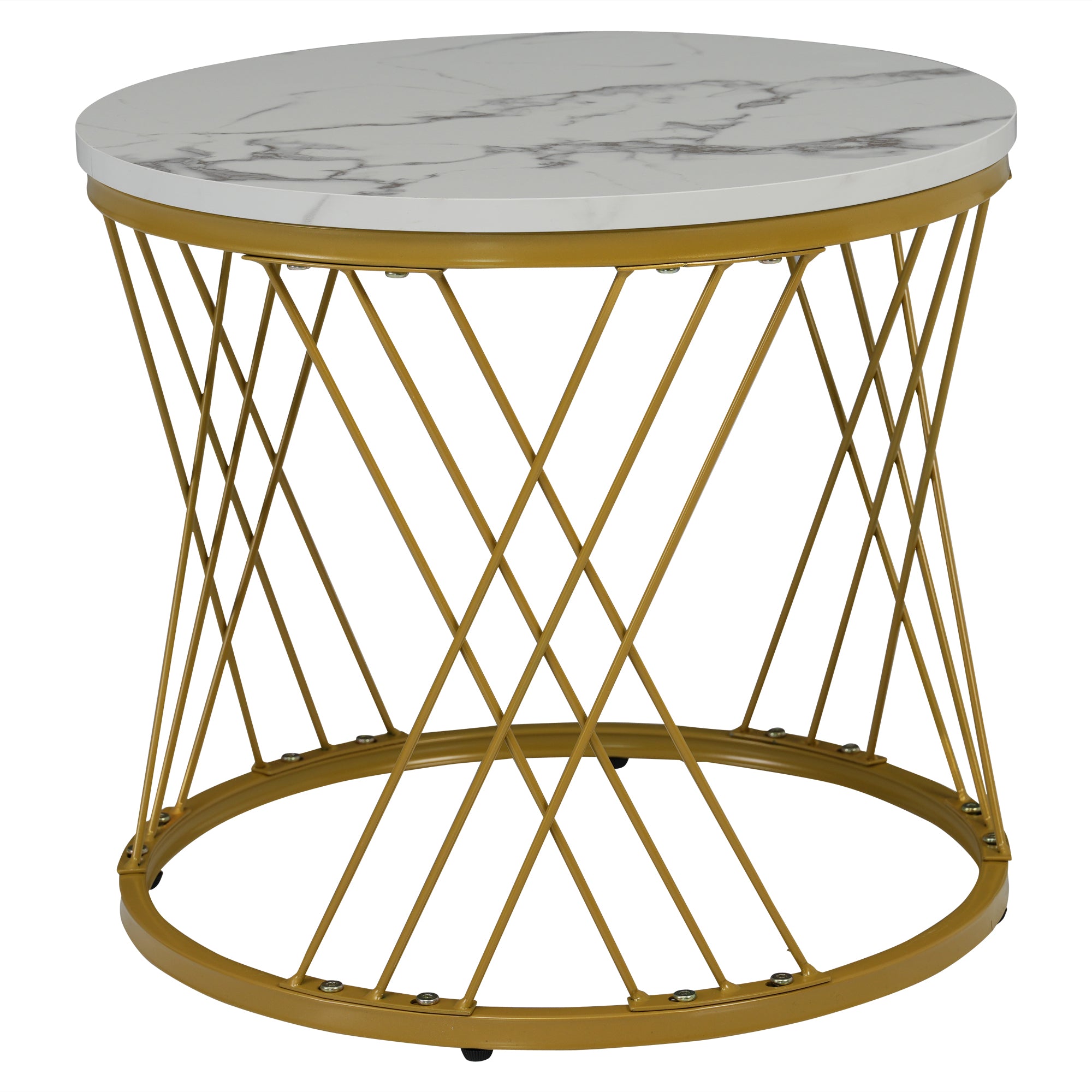 Nesting Coffee Table Set Modern Round Set of 2 Marble Veneer - Gold Frame