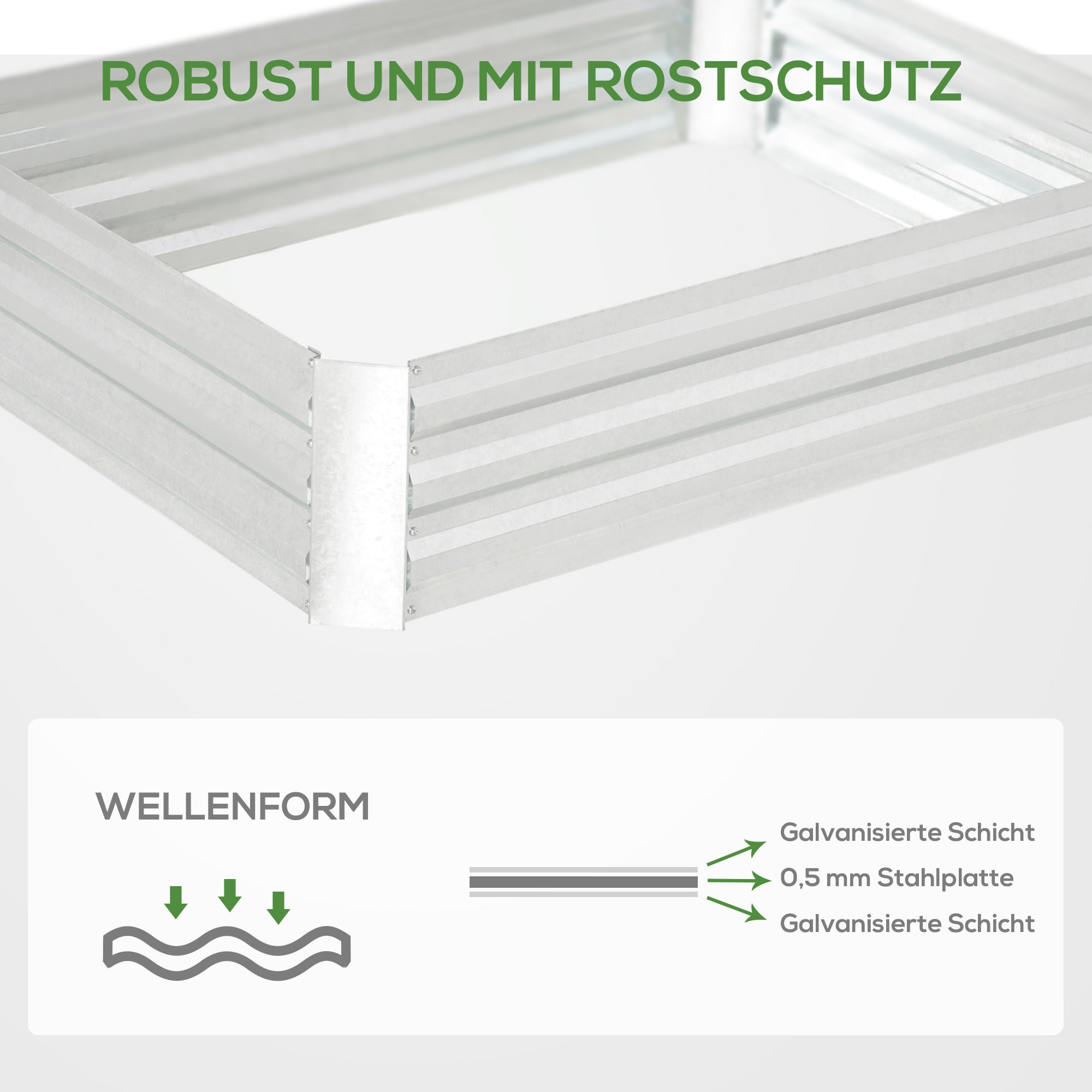 Raised Bed Galvanized Steel Planter, Silver