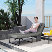 Sun Lounger 4-Position Adjustable Backrest Cushion Side Pocket - Grey