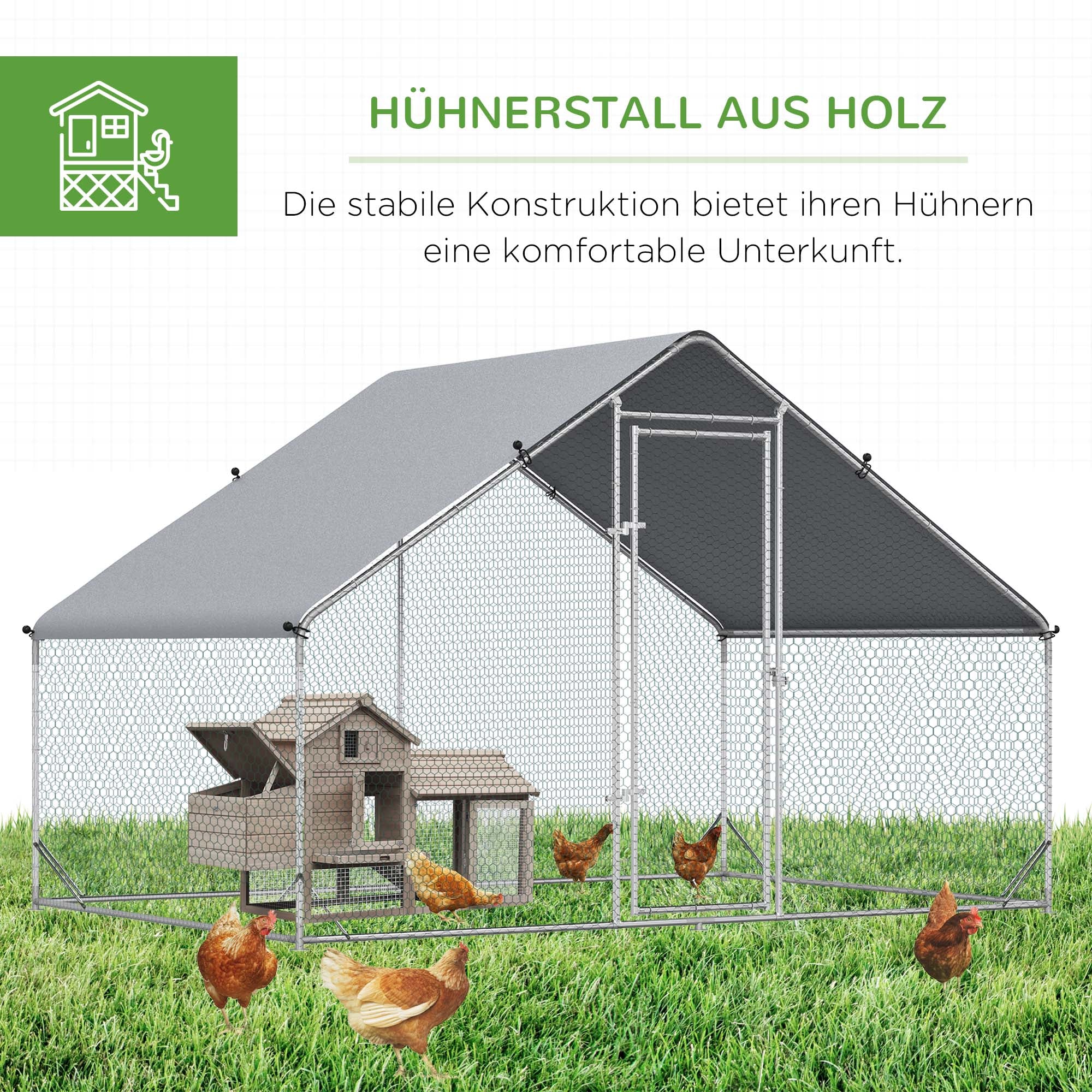 Chicken Coop Free-Range Enclosure, 300 x 200 x 200 cm, 4-6 Chickens, Steel, Silver